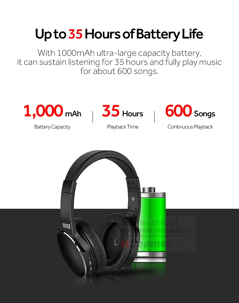 Ubeamer H1 активная шумоподавление Bluetooth 5,0 гарнитура встроенный аккумулятор 1000 мАч долгий режим ожидания беспроводные наушники
