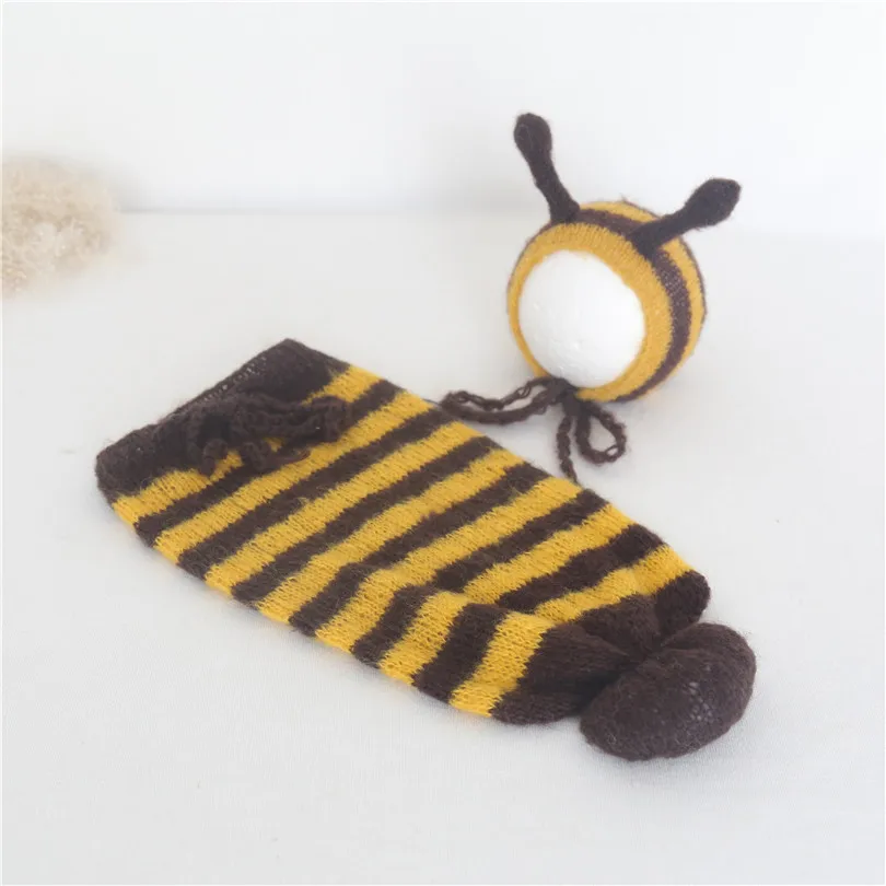 

Newborn Bumble Bee Crochet Hat And Cocoon Photo Prop Set Crochet Mohair Bee Animal Sack and Bonnet set Photography props