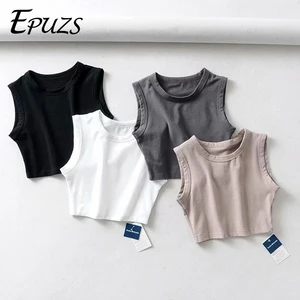 Женский укороченный топ в байкерском стиле, черный и белый вязаный Топ на бретелях, винтажный летний топ в Корейском стиле, женская одежда, 2019