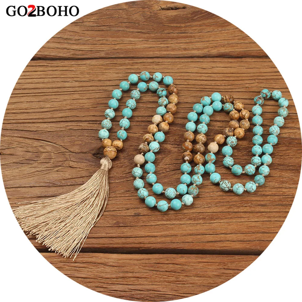 Go2boho ожерелья для медитации женщин 108 Mala бусы ожерелье с кисточкой ювелирные
