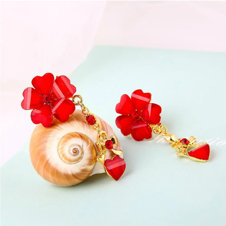 HIMSTORY Beautiful Rose Red Flower Earrings for Women Fashion Wedding Jewelry Heart Shape Drop | Украшения и аксессуары