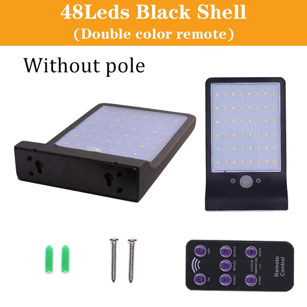 48LED No pole black Светодиодный уличный фонарь на солнечной батарее 36 светодиодный 48 Светодиодный Уличный настенный светильник индукционный водонепроницаемый Светодиодный точечный светильник для патио садовый коридор - Испускаемый цвет: 48LED No pole black