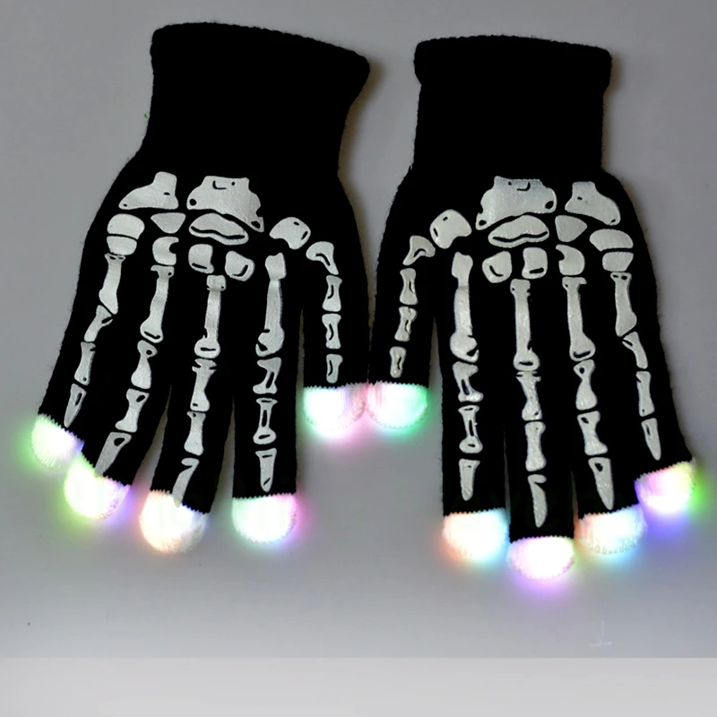 Мигающие перчатки на Хэллоуин многоцветные светодиодные со скелетом 2019|gloves