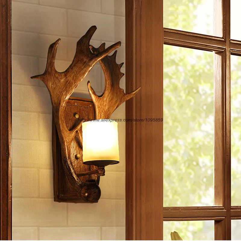 Винтаж рога бра Спальня коридор Ретро Стекло настенные светильники lmpara де