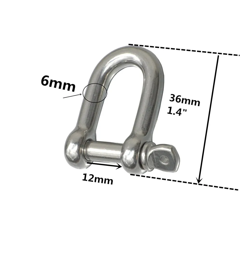 10pcs/pack Marine Grade Polished M6 Stainless Steel D Shackle Buckles For outdoor camping shackles | Обустройство дома