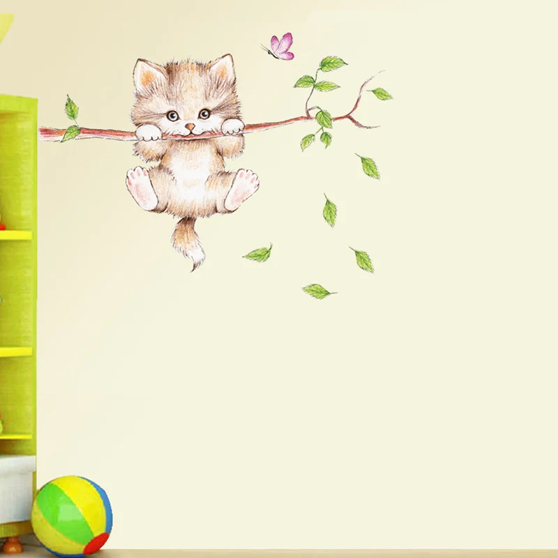 Наклейки на стену с изображением милого кота веток и бабочек|butterfly wall stickers|sticker for