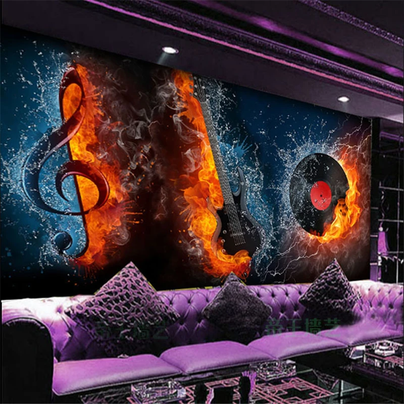 

beibehang 3D KTV Skeleton Large Mural Wallpaper Laser Reflective Guitar Music Bar Theme Wallpaper papel de parede