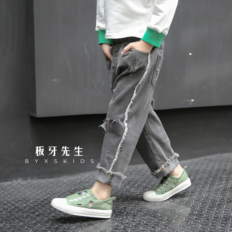 SexeMara/брюки для мальчиков Новинка 2017 года сезон осень джинсы в Корейском стиле
