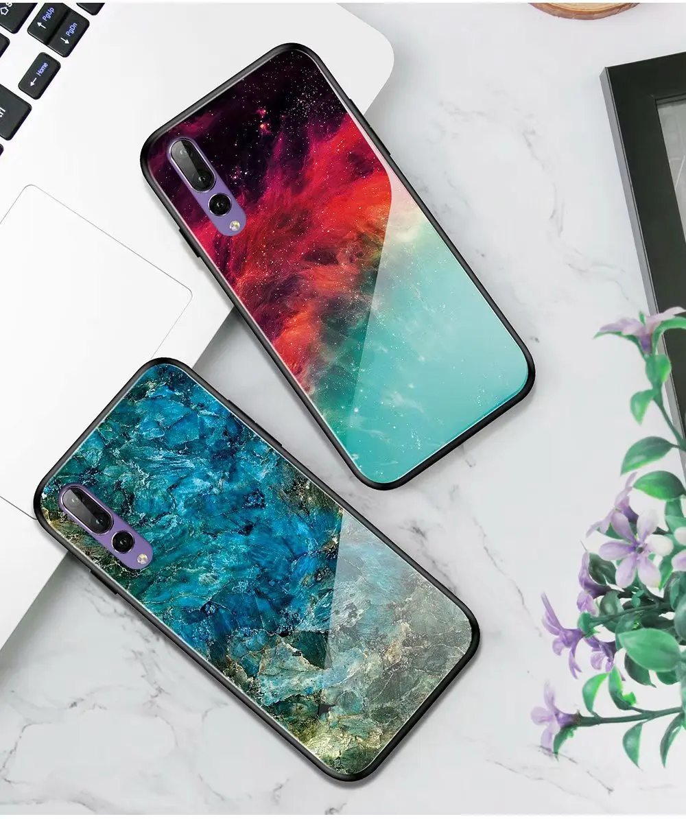 Цветной мраморный чехол для телефона huawei P20 Pro P20Lite закаленное стекло Coque