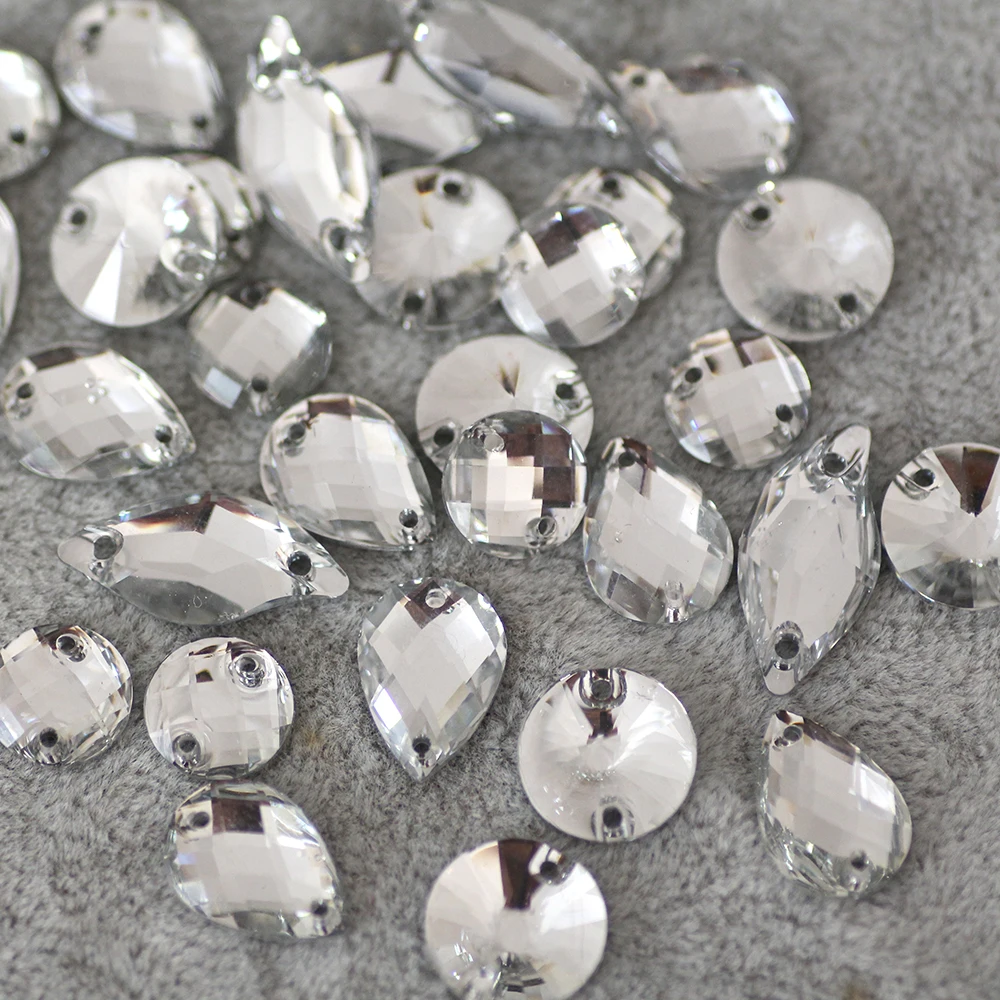 100 шт. смешанные размеры кристально чистые пришитые стразы капля смола плоская