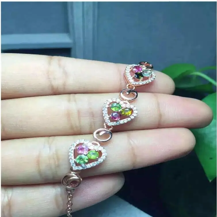 

Natural And Real Tourmaline bracelet Love Heart bracelet 925 sterling silver 3mm 9pcs