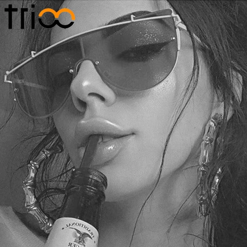 

Цельные крутые женские солнцезащитные очки TRIOO, стильные солнцезащитные очки с плоским верхом, цветные линзы, крутые оттенки, новые модные м...