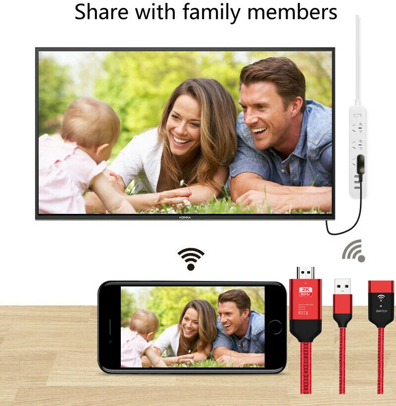 2K 60Hz USB HDMI беспроводной Wifi зеркальный литой Кабель-адаптер для iPhone iPad iOS Micro usb type C Android телефон к телевизору HD tv проектор
