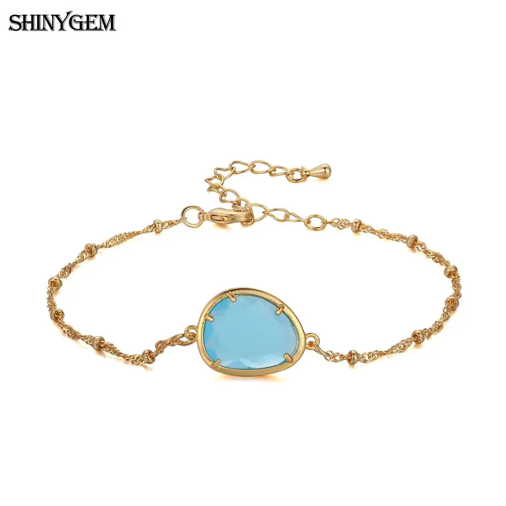 Sea Blue ShinyGem капли воды форма граненый Кристалл Шарм браслет Золотое покрытие звено цепи браслеты натуральный камень браслеты из камней для женщин - Окраска металла: Sea Blue