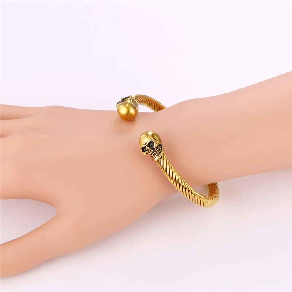 2016 готические украшения панк Череп нержавеющая сталь золотой цвет Открытый