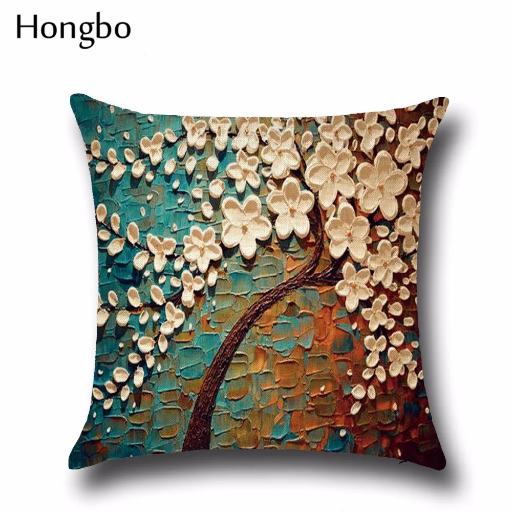 Хунбо 3D картина маслом деревья в форме цветов цветущая вишня Цветущая наволочка