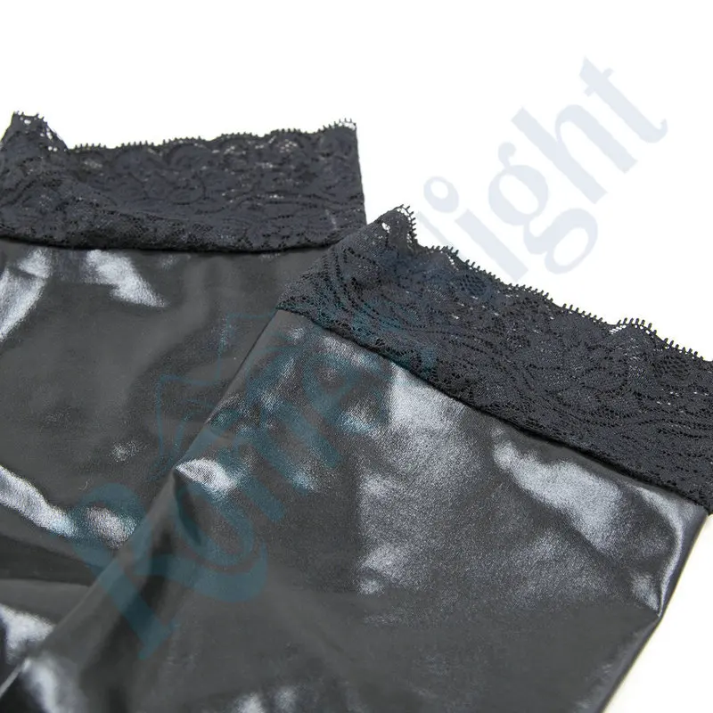 RomeoNight Coquette Darque Wet Look Hold Ups с кружевными топами взрослые сексуальные аксессуары для