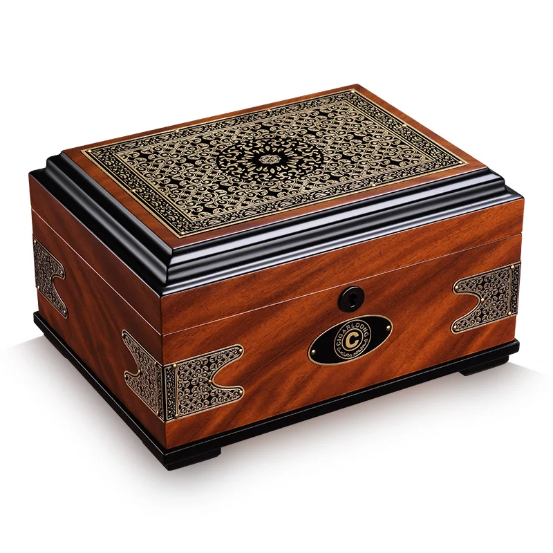 

Luxury christmas gift cedar wood Cigar box large capacity double layer vintage moisturizing box cigar cabinet humidor HB-1052
