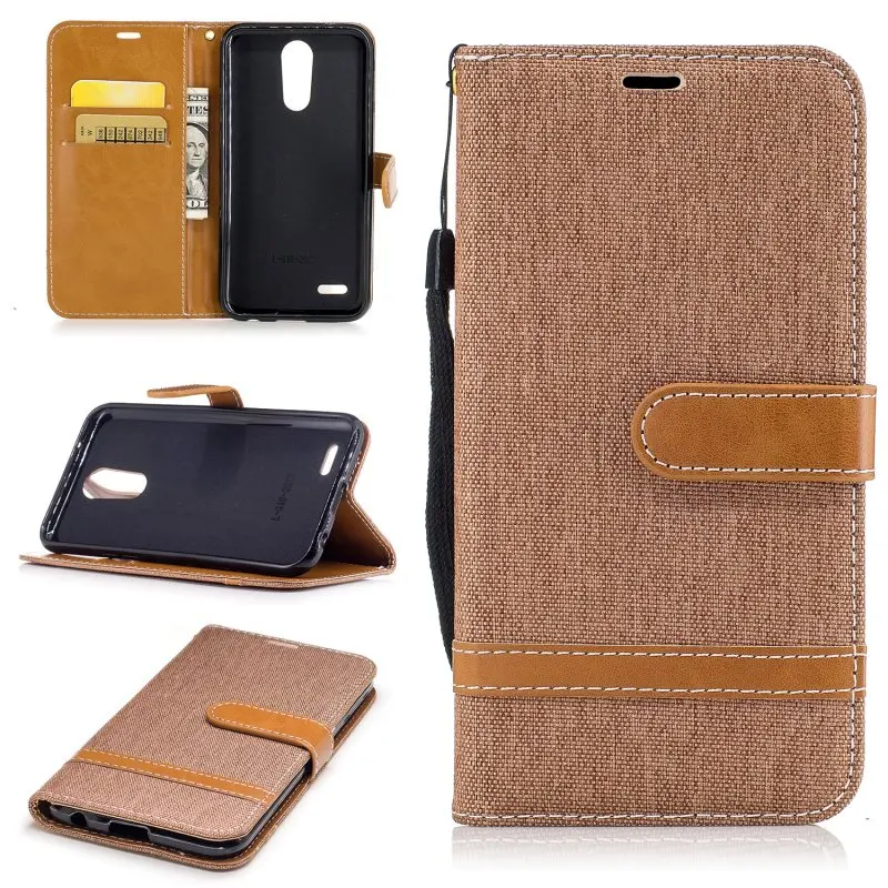 Чехол для LG K10 2017 Coque футляр из джинсовой ткани джинсовое портмоне кожаная сумка с