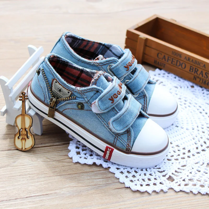 Autumn Children Canvas Shoes Girls Sneakers Childrens Boy Side Zipper Denim Kids Toddler Casual Flats 19-37# | Детская одежда и