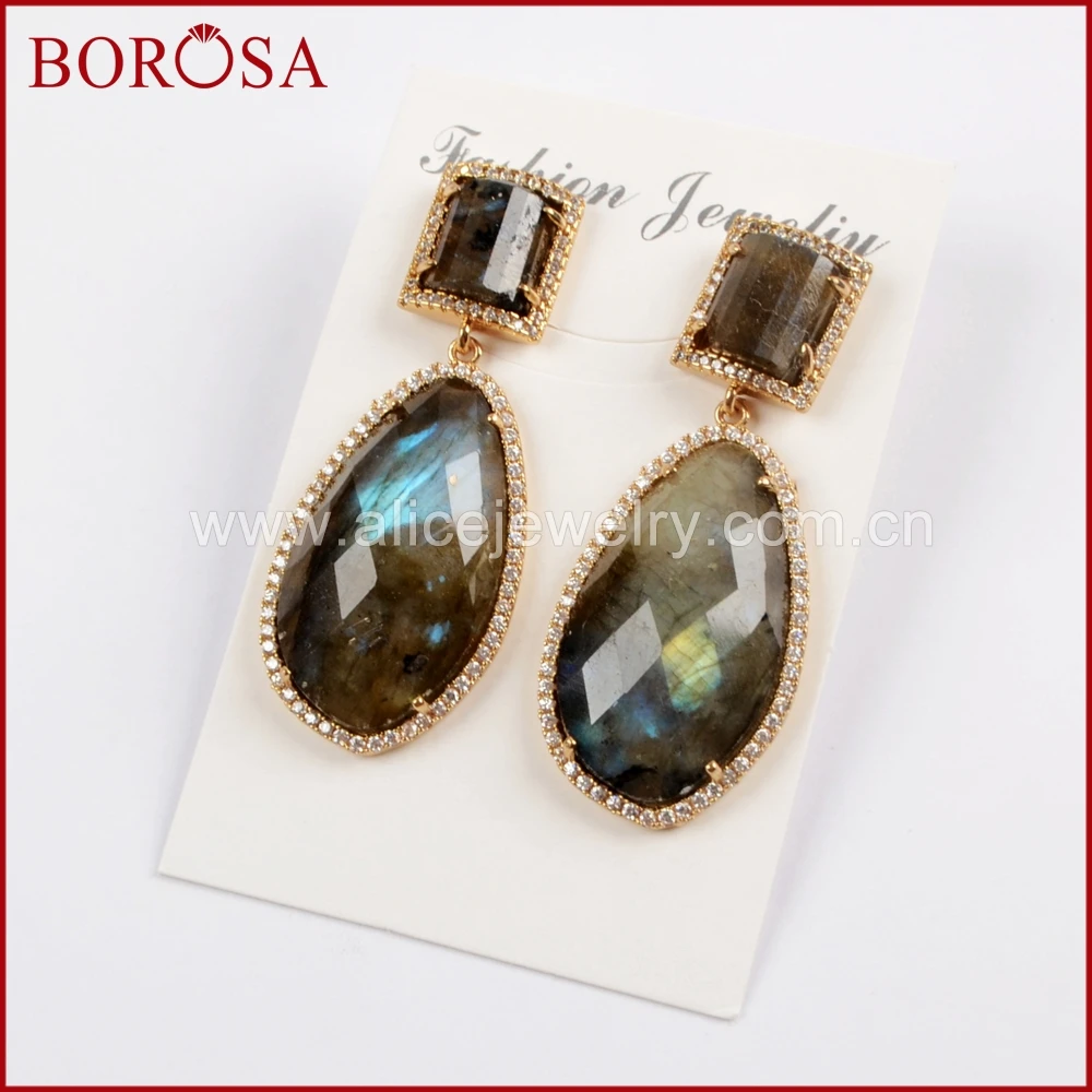 Серьги капельки BOROSA 3/5 пар с кубическим микро цирконием многоцветные граненым