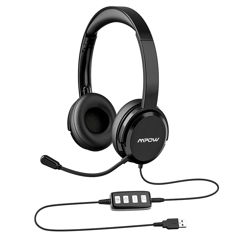 Black Mpow HC2 3,5 мм гарнитура USB разъем проводные наушники с микрофоном компьютер вкладыши для колл-центра чата Skype - Цвет: Black
