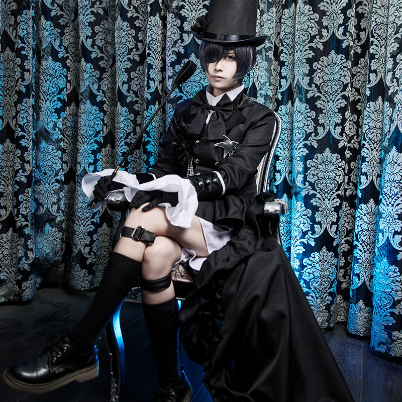 

Аниме! Черный Дворецкий Ciel Phantomhive черное мужское платье со шлейфом униформа косплей костюм Бесплатная доставка