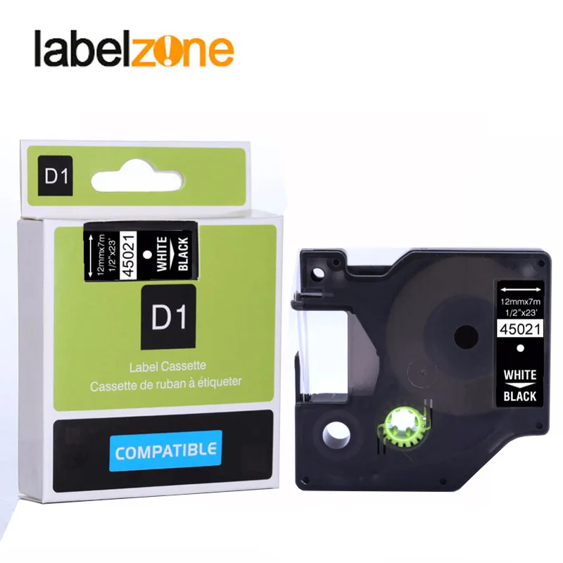 

12mm 45021 white on black compatible dymo D1 12mm label printer 45021 laminated label tapes for LabelManager 160 280 printer