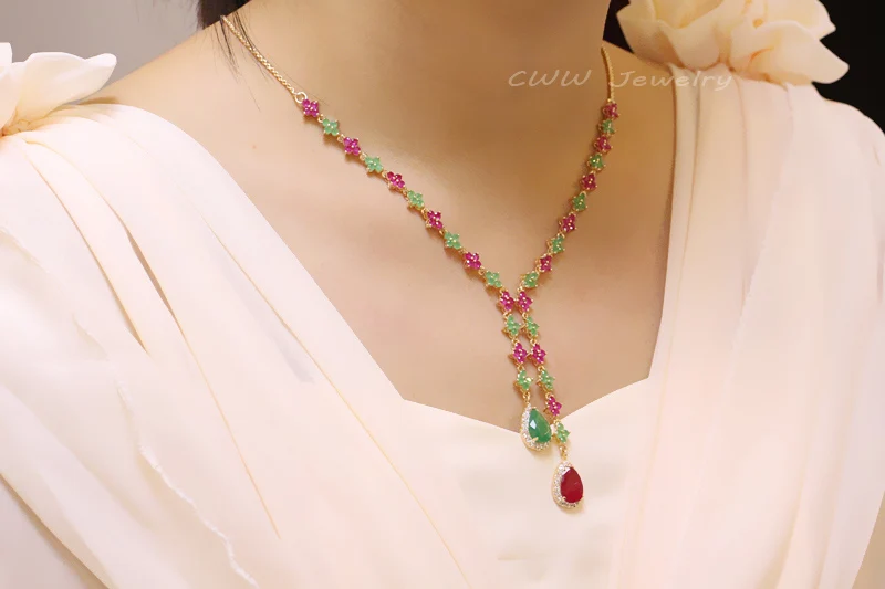 Комплект из колье и серёг с фианитом T225|earrings set for women|necklace earring setset women |