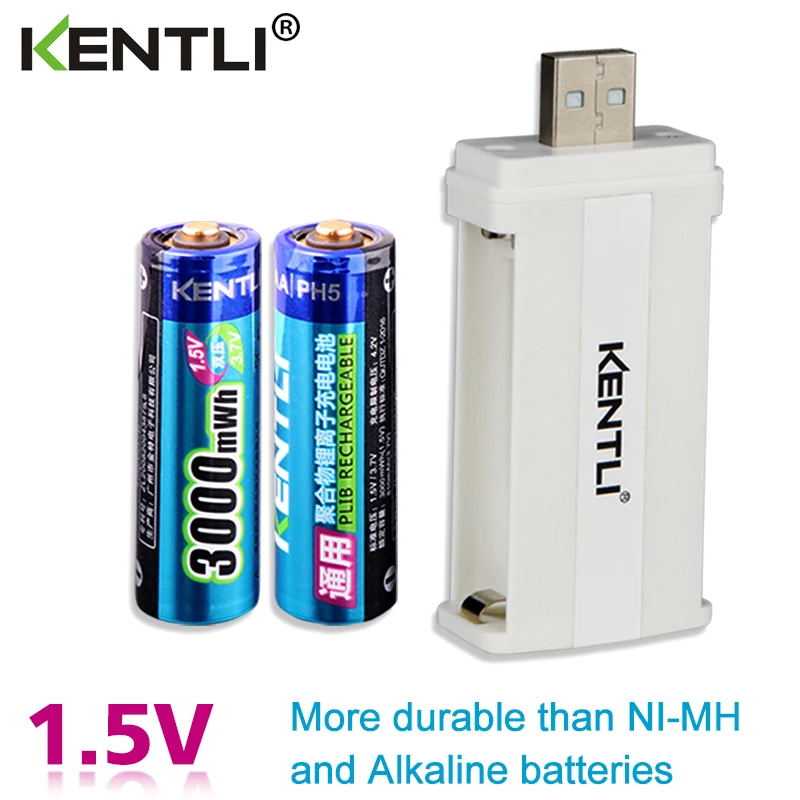 

2pcs KENTLI 1.5v 3000mWh Li-polymer li-ion lithium rechargeable AA battery batterie + 2slots CU57 charger