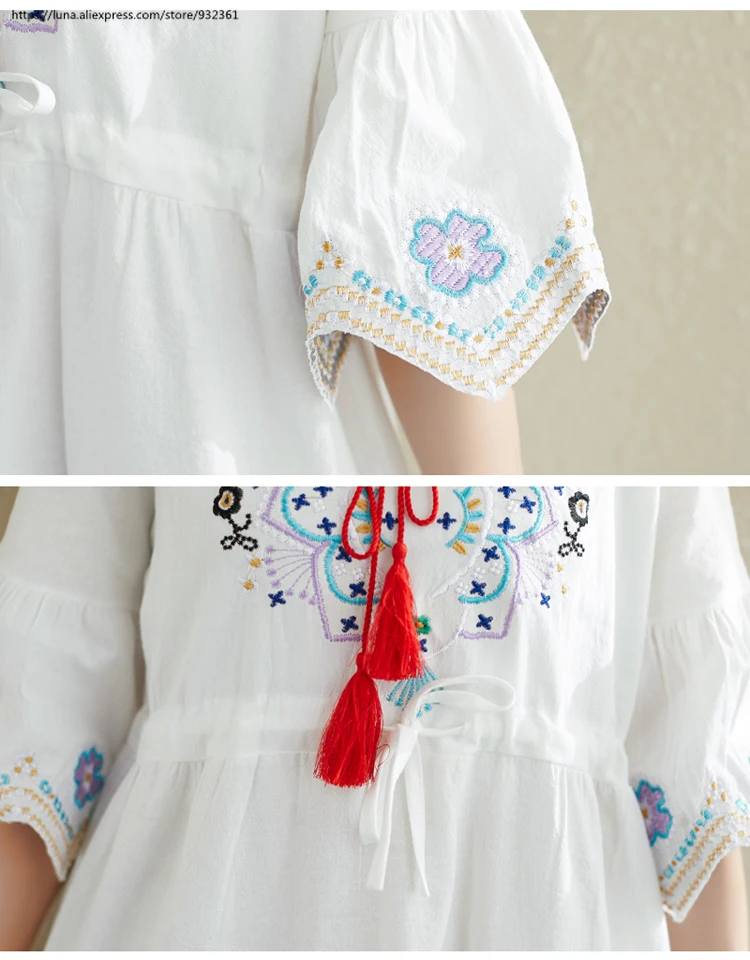 Женское длинное платье винтажное с цветочной вышивкой в стиле бохо Vestidos лето