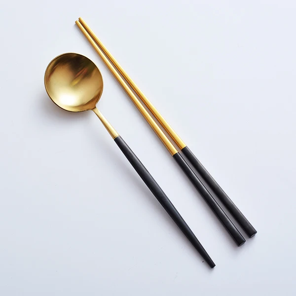 2 PCS Black-Gold CHANOVEL Лидер продаж 4 шт./компл. красочный набор посуды 304 Нержавеющая сталь в западном стиле столовый набор для кухни Еда посуда набор посуды - Цвет: 2 PCS Black-Gold