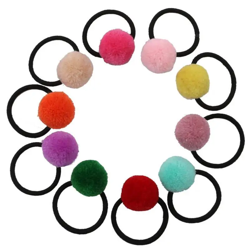 10Pcs Mix color 10 шт. детские милые эластичные резинки для волос для девочек, головные уборы для детей с маленьким помпоном, держатель для хвоста, резинки, аксессуары для волос - Цвет: 10Pcs Mix color