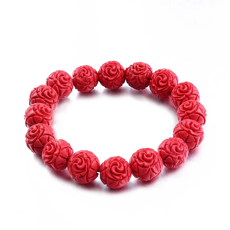 Браслет с круглыми бусинами Lucky red cinnabar|Плетеные браслеты| |