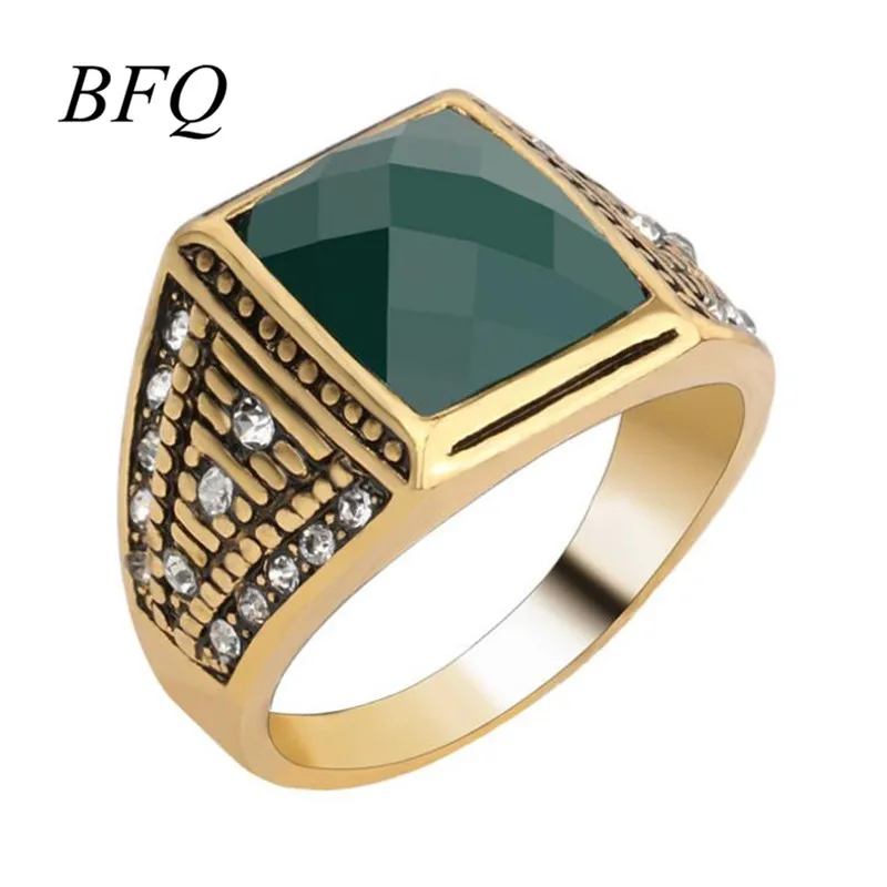2017 New Vintage Rings Antique Gold Green Resin Rhinestone Ring For Women Gift Jewelry | Украшения и аксессуары