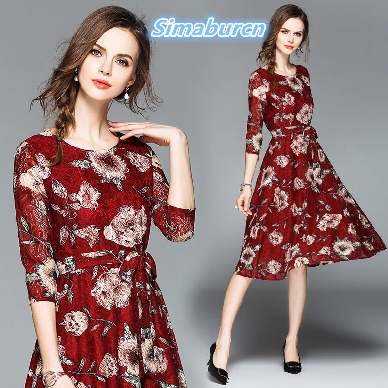 

Europe Station Casual Women Patchwork Dress Summer Femme A-Line Fashion Dresses Half Sleeve Woman Elegant Party Lace Dresses