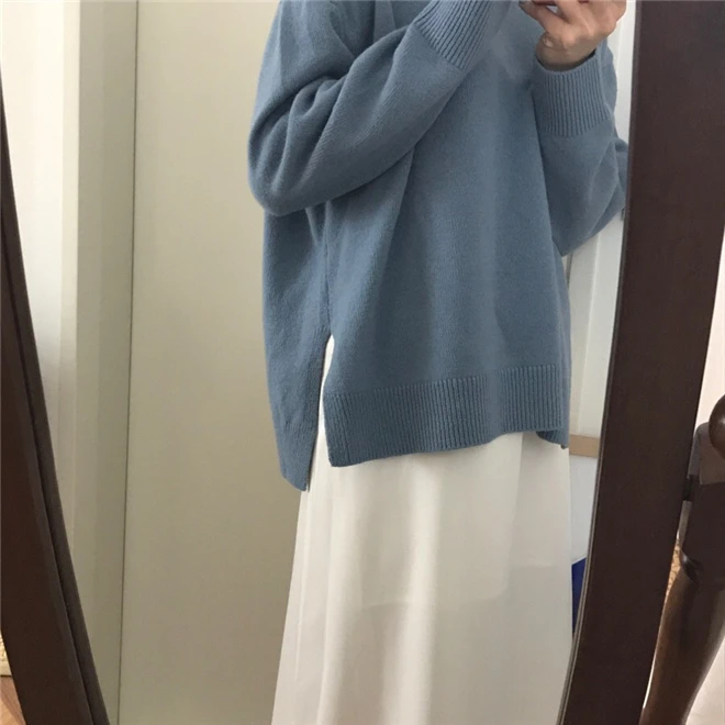 Зимние женские свитера, новинка, уличная одежда Harajuku, круглый вырез, рукав летучая мышь, теплые пуловеры, корейский стиль, женские шикарные вязаные джемперы с разрезом
