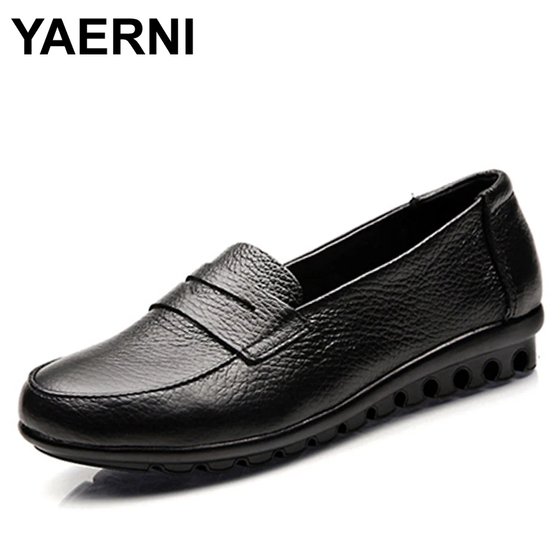 

YAERNI new hot sale spring new soft casual asakuchi MOM leather flat heel comfortable women shoes