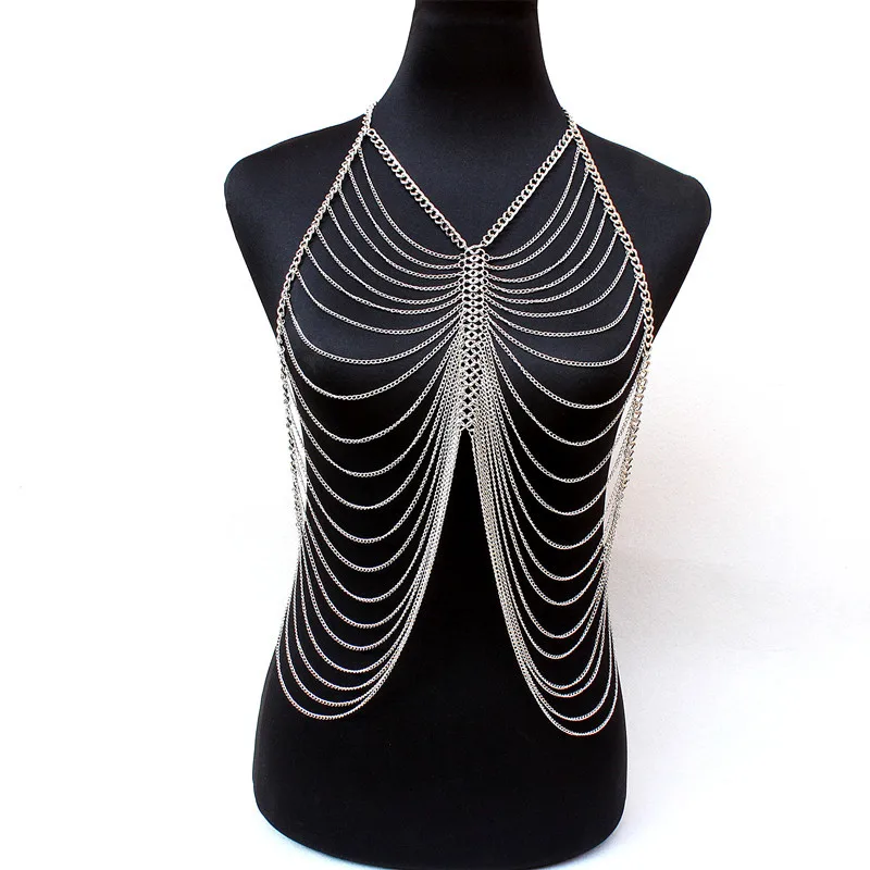 

Sexy Body Jewelry Bra Bikini Body women Statement Metal bra chain bralette Beach Harness summer jewelry