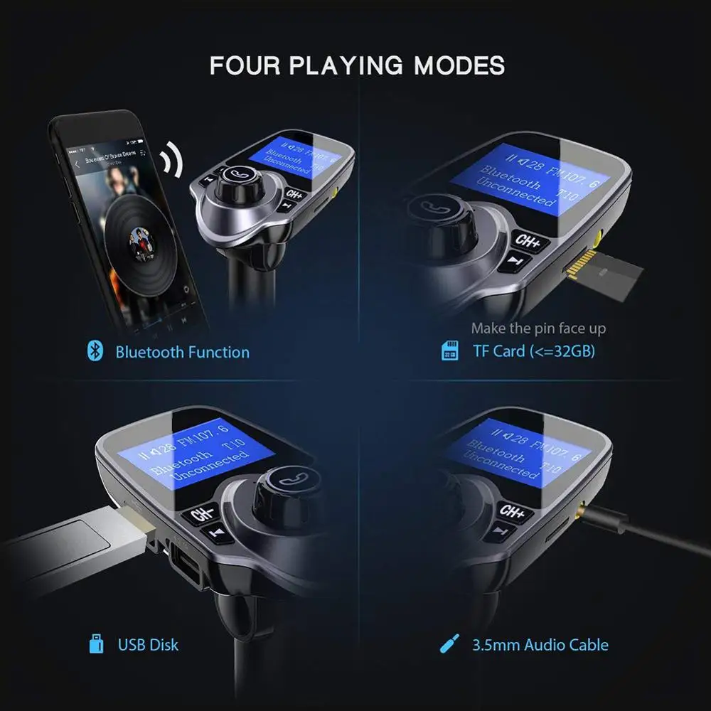 Беспроводной Bluetooth Автомобильный MP3 радио передатчик адаптер автомобильный Bluetooth FM USB передатчик зарядное устройство AUX вход ЖК-дисплей музыкальный плеер