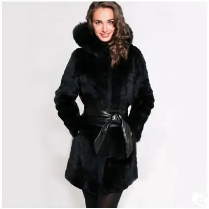 Новые женские норковые меховые куртки с капюшоном Длинные повседневные пальто