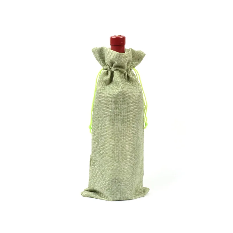 light green 10 шт. винная бутылка из джута сумки мешковины Hessian шнурок Вина Подарочный Чехол 15 см x 35 см - Цвет: light green