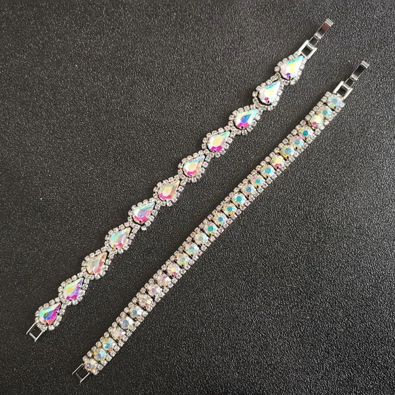 

SLBRIDA Silver Color Waterdrop AB Crystal Women Girls Fashion Daily Bracelet Bridal Wedding Bracelet Rhinestones Bracelet