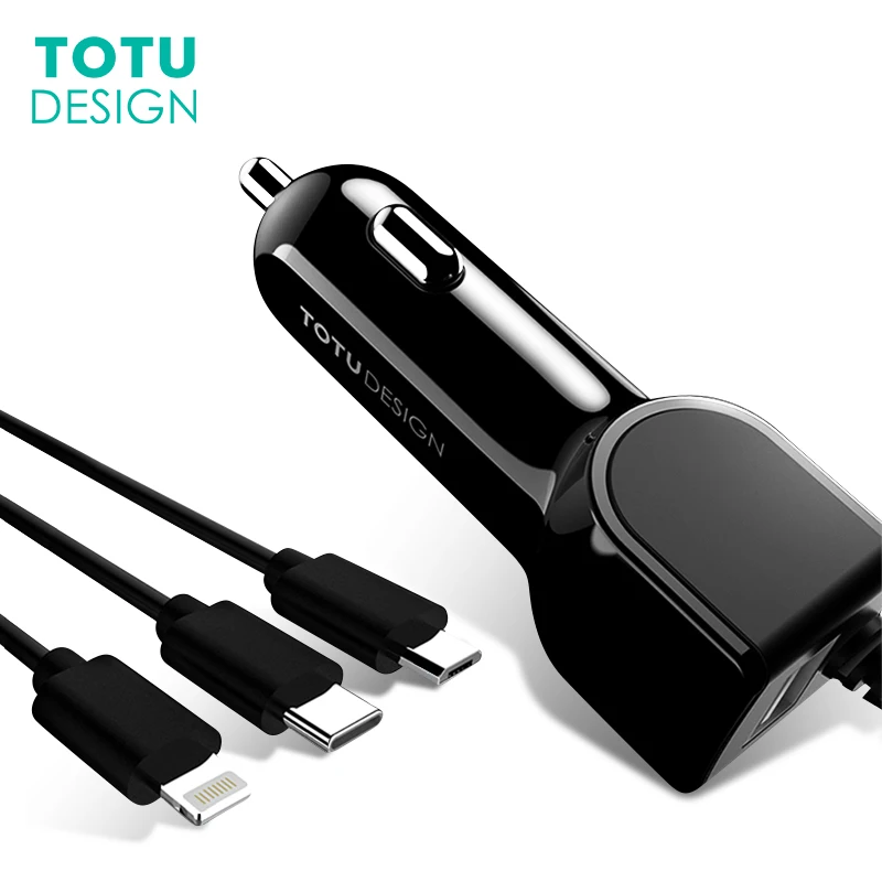 TOTU автомобильное зарядное устройство 3 в 1 быстрая зарядка адаптер Micro USB Type C