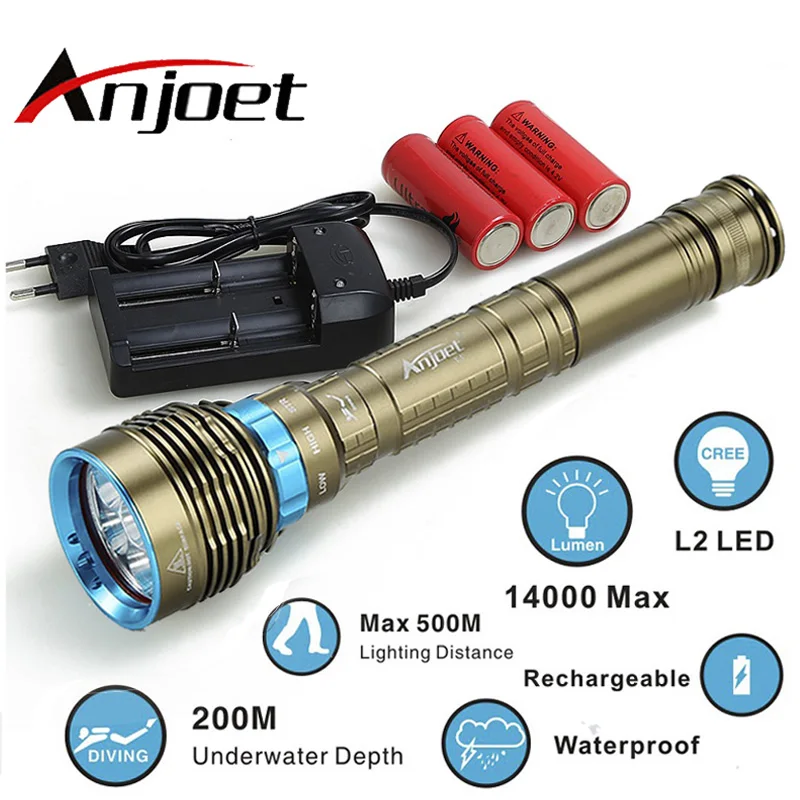 Anjoet 70 Вт 3 режим 14000LM XM 7x L2 T6 светодиодный Дайвинг вспышки светильник фонарь 200 м