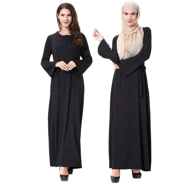 Новинка Арабская абайя Дубай турецкий Ближний Восток простой хиджаб платье трикотажное черное платье женское мусульманское платье
