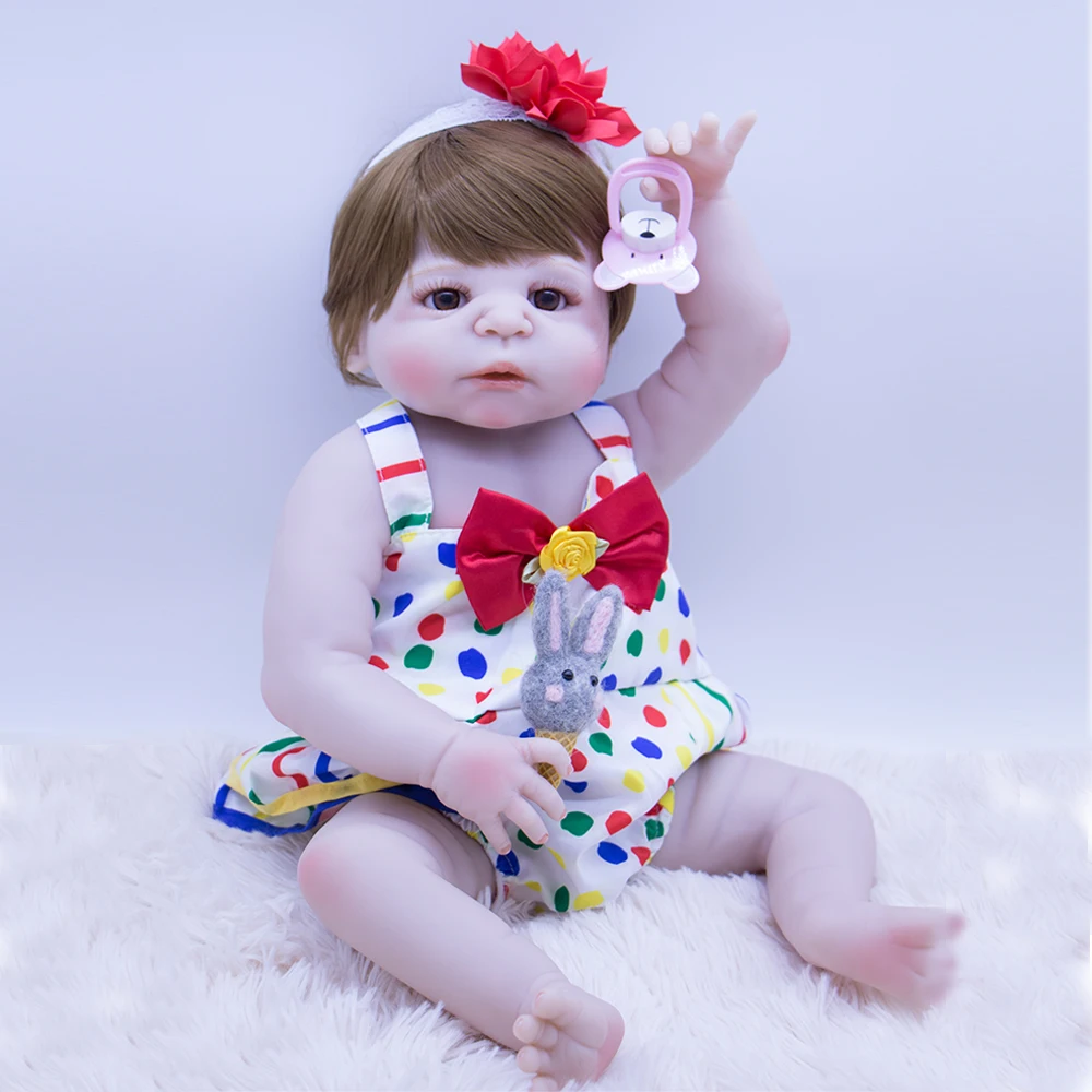 

22'' 56cm brown eyes Attractive DIY newborn baby girl with Cute red flower headdress silicone baby reborn doll moana juguetes