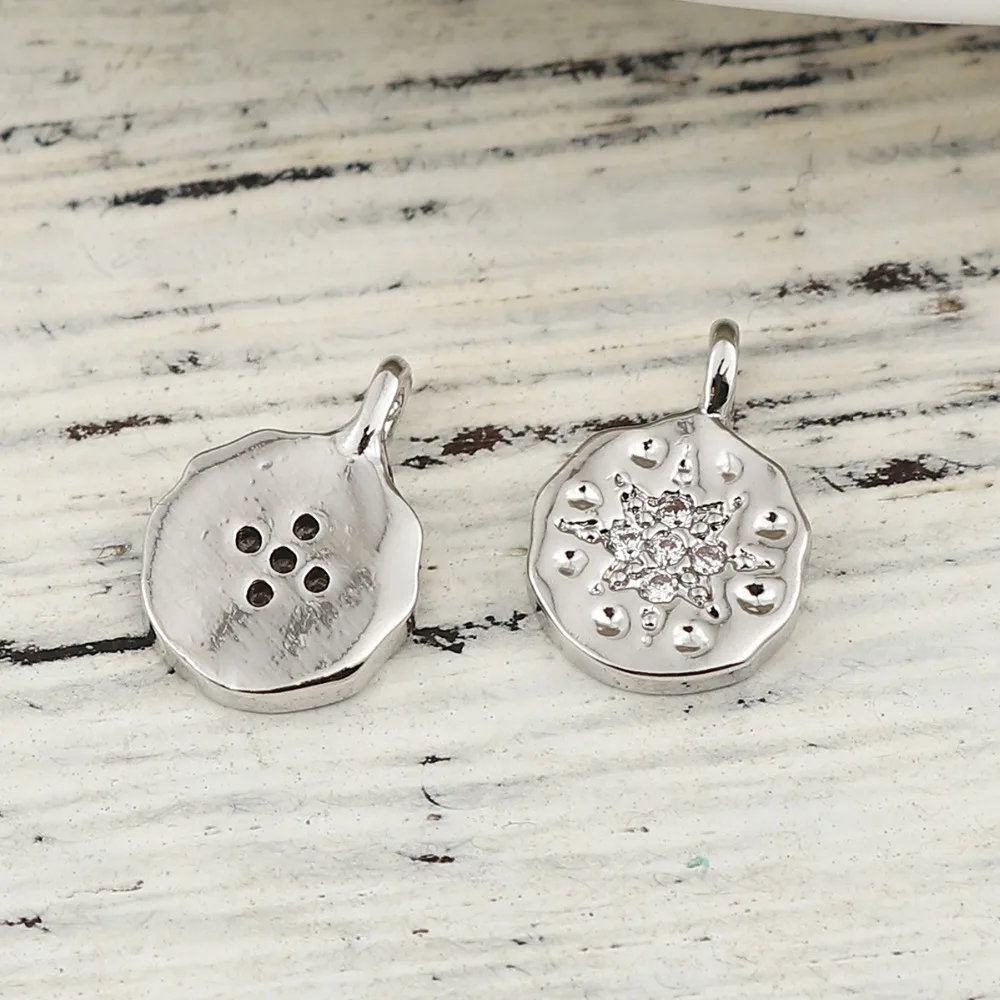 DoreenBeads медные Подвески круглые золотые серебряные заполненные цветы прозрачные стразы 11 мм(3/") х 8 мм(3/8"), 3 шт