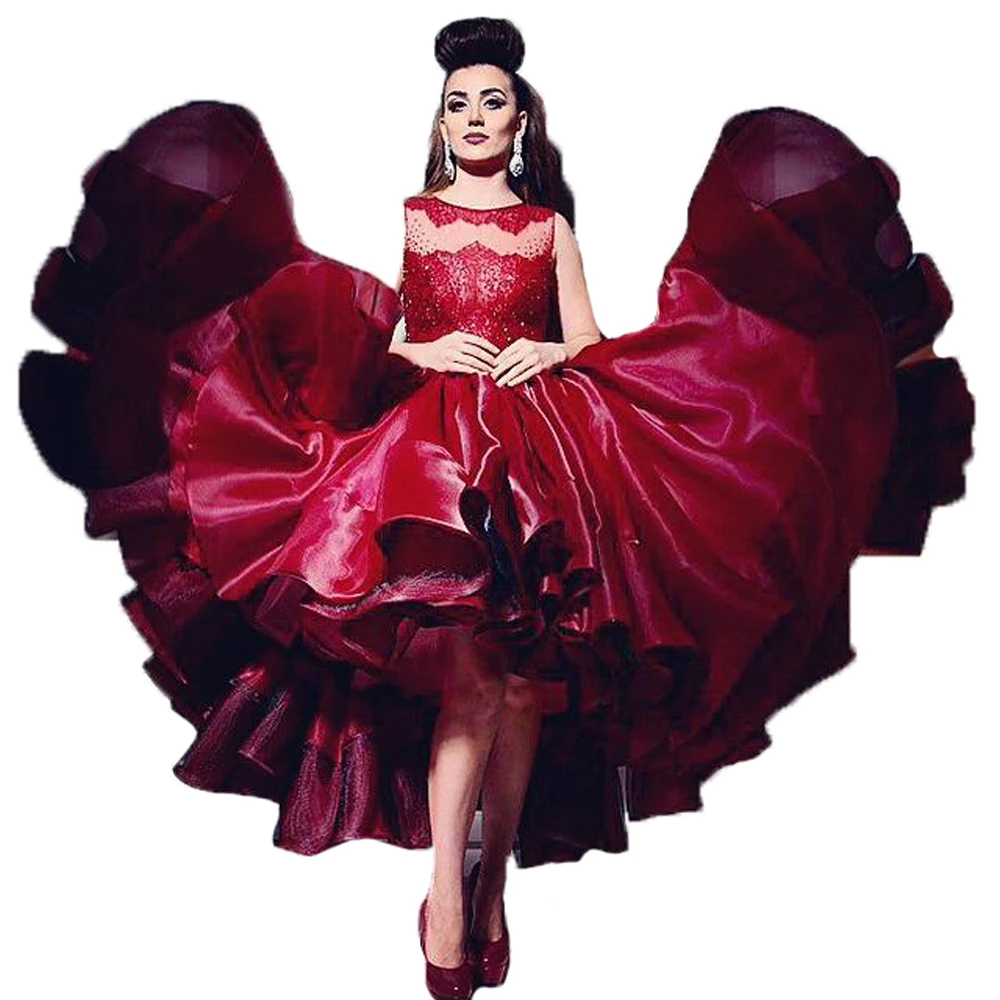 Роскошное потрясающее Пышное Платье с оборками Hi Lo Бордовое платье аппликацией