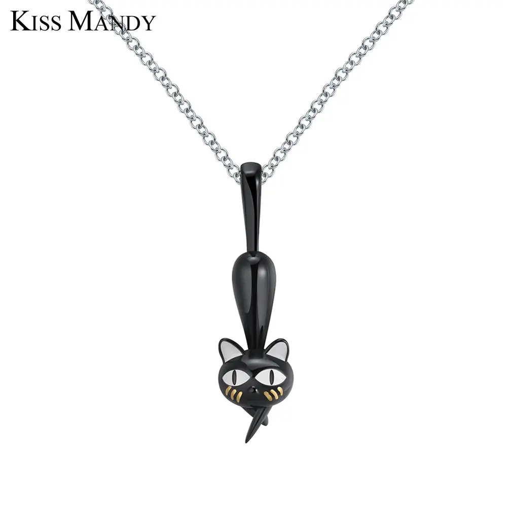 Kiss Mandy 925 пробы серебряные серьги для женщин яркий черный пистолет цвет кошка эмаль дизайн Девушка Вечерние ювелирные - Окраска металла: SN98